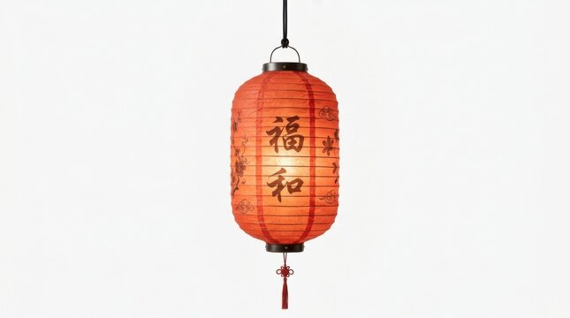 Traditional red chinese paper lantern isolated on white background