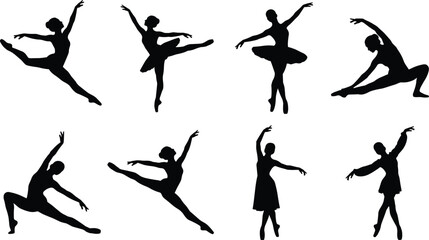 Ballet Dancer Silhouette Collection with Graceful Dance Poses and Female Performer Vector Set © MSTNASRIN