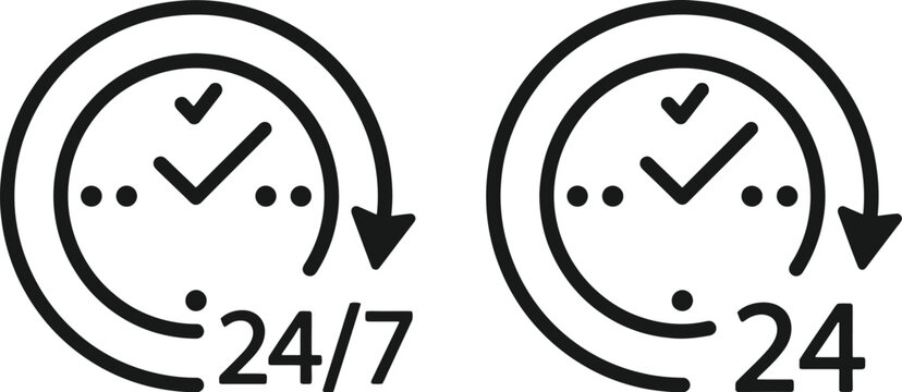 24 7 and 24 hour clock icons for customer support and service availability