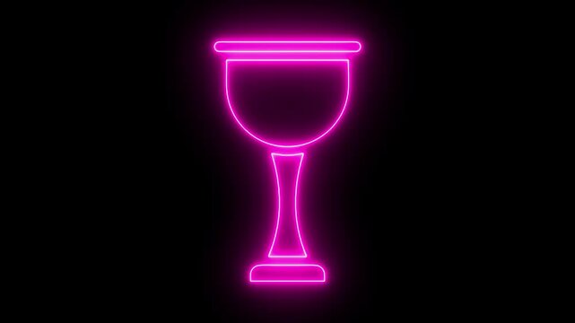 Glowing pink neon chalice animation on black background, goblet