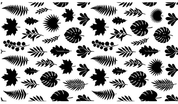 Classic black and white leaves seamless pattern vector with botanical foliage background