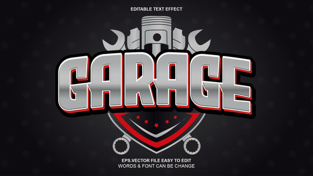 Garage editable text effect vector, metallic chrome silver automotive style font on dark background


