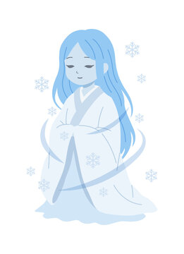 雪女（ゆきおんな）｜日本妖怪のフラットベクターイラスト 冬の和風キャラクター素材