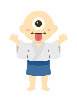 一つ目小僧｜日本妖怪のかわいいフラットベクターイラスト 和風キャラクター素材