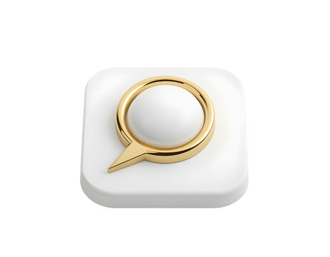Golden magnifying glass icon on white square button with rounded corners