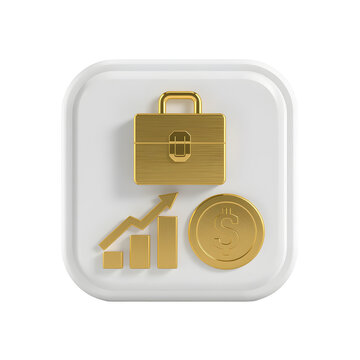 Golden business icons on white square background with black business finance