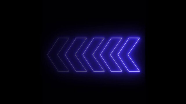 glowing neon arrow direction on black background, neon arrow sign animation.