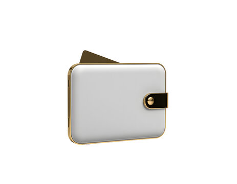 Luxury white leather wallet with gold accents and black clasp on a black