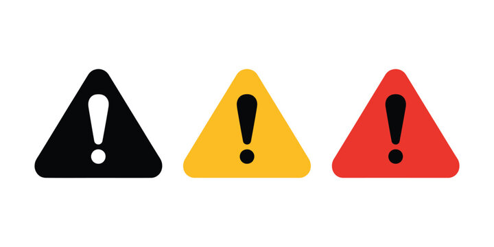 Warning signs with exclamation marks in black, yellow and red