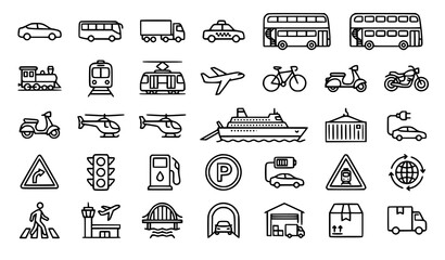 Transportation Thin Line Icons Set with Editable Stroke and Pixel Perfect Vector Symbols © Subrota