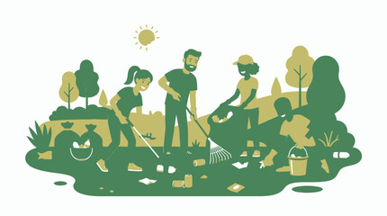 Fototapeta premium Community Garden Volunteers Working Together Outdoors in Sunlight.