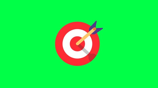 4K animation of Red Target Bullseye With Arrow Hitting Center Symbolizing Accuracy Success And Goal Achievement