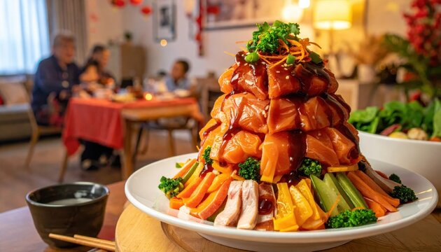 Vibrant Salmon Yu Sheng Salad for Festive Celebration Gathering