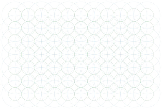 Abstract geometric pattern of overlapping circles and intersecting lines in blue and green.