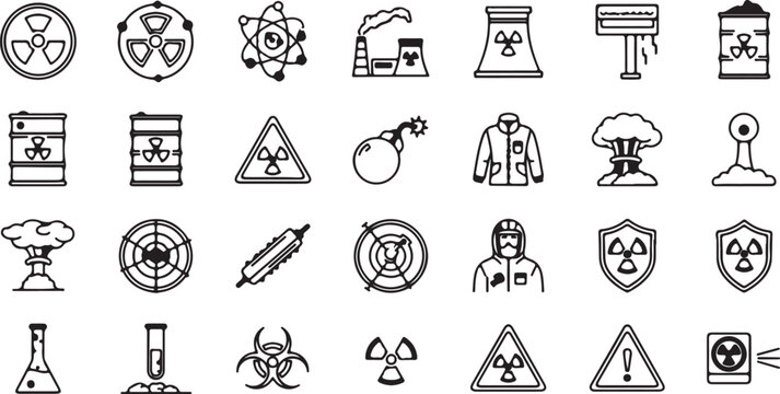 Nuclear energy and radioactive hazard warning symbols icon set for AIzaSyDOKV32eECZ_vr