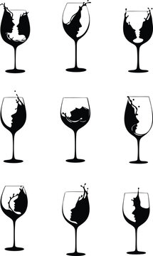 Silhouette wine glasses with hidden faces