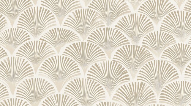 Japanese fan shell motif seamless repeating pattern. Neutral colored repeating pattern with abstract fan shapes creating a decorative texture