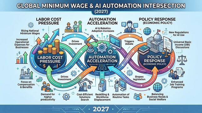 Infographic showing the intersection of minimum wage and ai automation