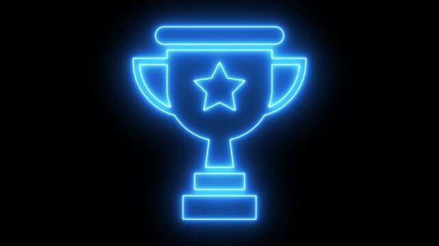 Glowing blue neon trophy animation with pulsing star effect for achievement and success concepts