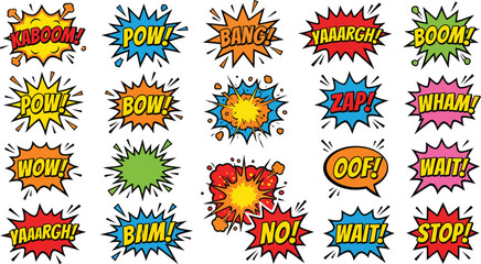Comic book style explosion word bubbles on a white background © neuraxi