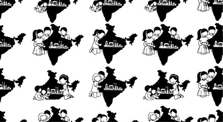 Obraz premium Repeating vintage cartoon couple and map pattern design.