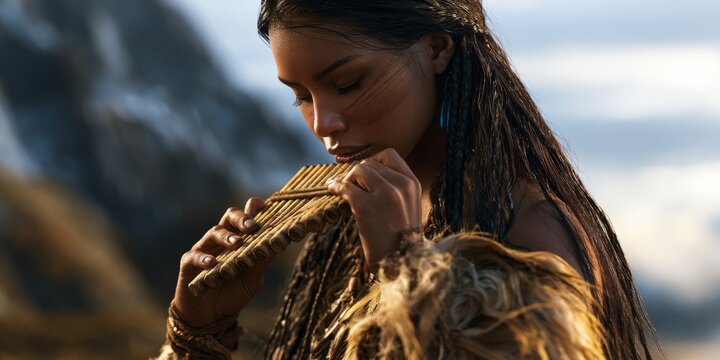Pan Flute Musician Playing in Mountain Sunlight