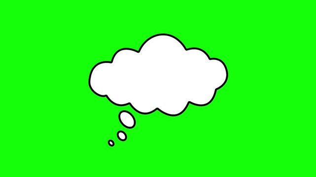 White thought bubble cartoon cloud isolated on green screen background