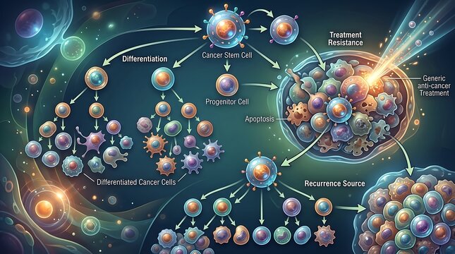 Cancer stem cell differentiation and treatment resistance diagram