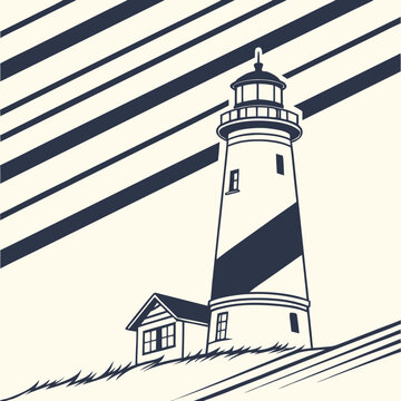 Illustration of a lighthouse with a small house attached lighthouse illustration
