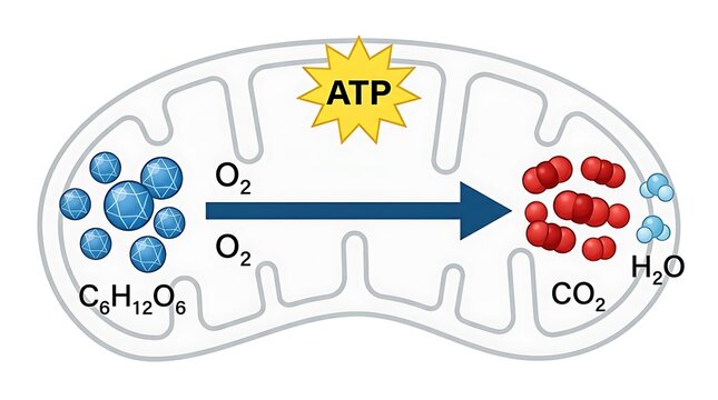 Diagram of cellular respiration process showing atp production