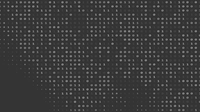Abstract digital binary code background with flickering white ones and zeros matrix network stream animation loop 4k video
