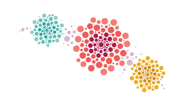 Abstract colorful fireworks explosion made of small geometric shapes and dots