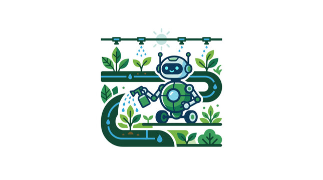 Agricultural robot watering plants in a smart indoor farm