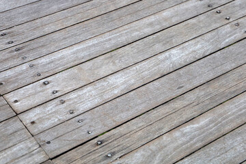 Fototapeta premium Old rustic wooden boardwalk perspective texture view