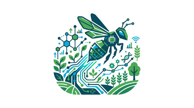 Bionic bee logo representing agritech and ecological monitoring systems.