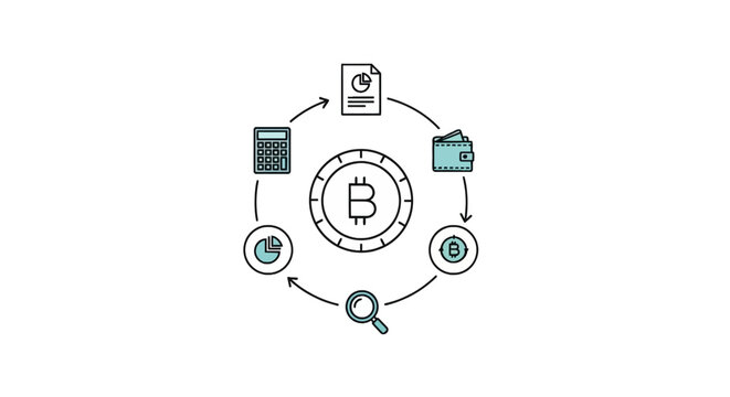 Bitcoin cryptocurrency wallet and transaction cycle infographic.
