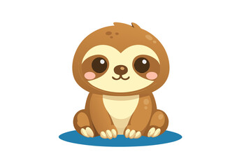 Obraz premium Cute Baby Sloth Cartoon Character Sitting – Kawaii Flat Vector Illustration