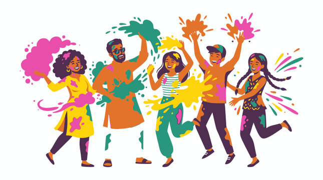 Joyful Family Celebrating Vibrant Holi Festival Together.