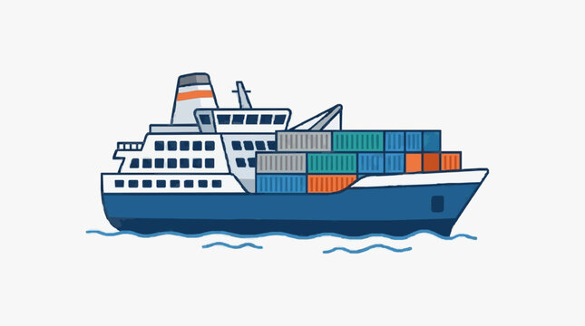 Modern Cargo Ship with Stacked Containers.