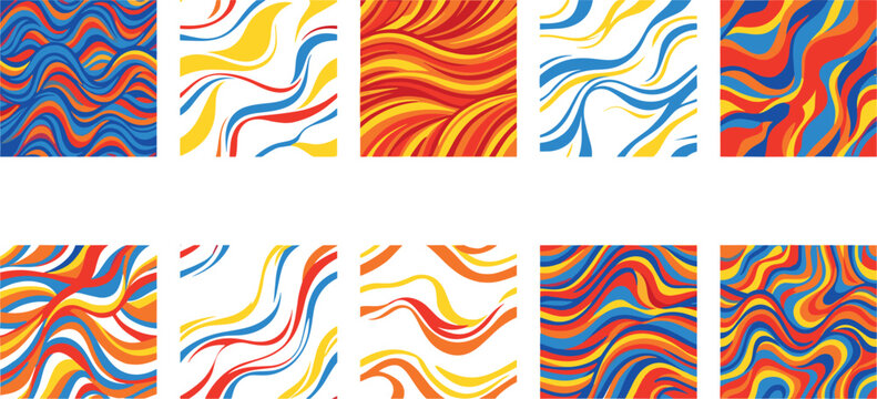 Abstract Pattern Grid Vector Illustration with Colorful Wavy Lines in Red, Yellow, Blue, and Orange for Modern Design and Decorative Projects