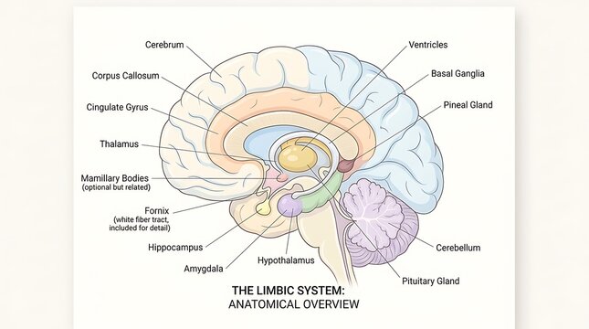 Diagram of the human brain highlighting the limbic system