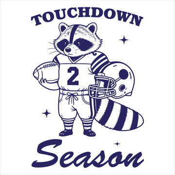 Retro Raccoon Touchdown Season SVG T-Shirt Design Vintage Football Animal Vector