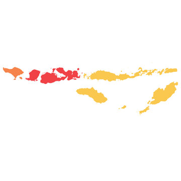 Colorful flat vector map of Bali and Nusa Tenggara (Lesser Sunda Islands) provinces.