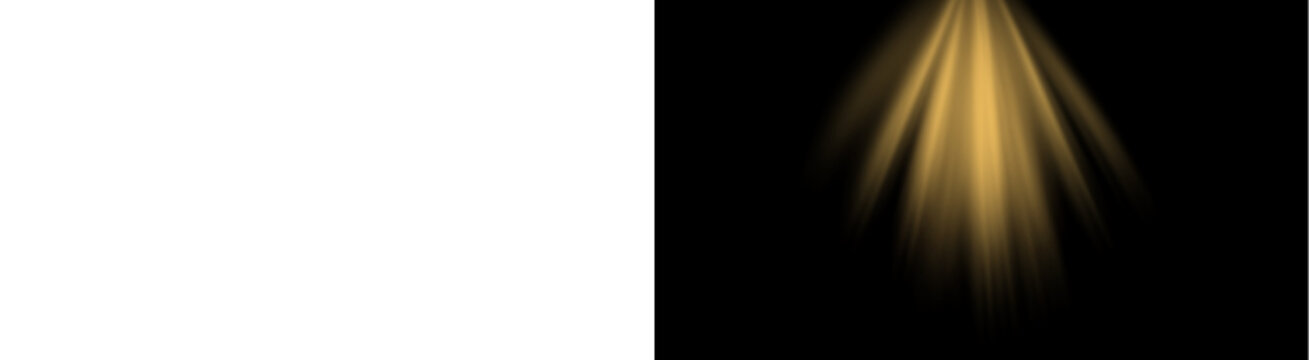 PNG image of A bright golden yellow glowing light beam effect radiating downwards with soft lens flare illumination captured on transparent background
