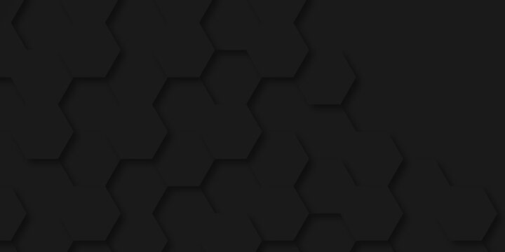 Hexagonal paper Background. Luxury black Pattern. Futuristic abstract honeycomb mosaic black background. geometric mesh cell texture. modern futuristic wallpaper.