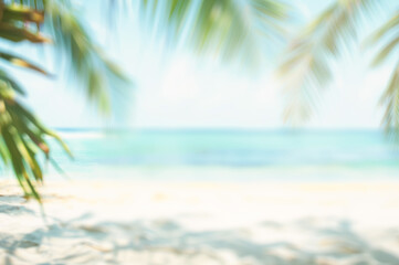 Obraz premium Tropical beach paradise with dreamy sunlight and turquoise water .
