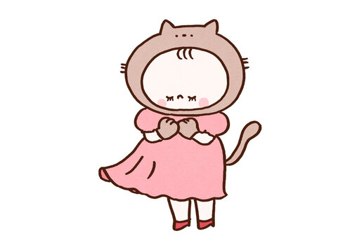 Cute woman wearing a cat mask, two-faced personality concept