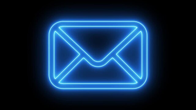 Glowing blue neon email envelope animation on black background