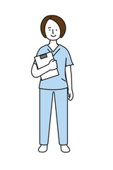 Fototapeta premium Female nurse holding clipboard for patient care and hospital work