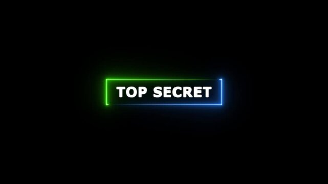 Glowing neon rectangle Top secret grunge stamp symbol editable text effect on black background.4k motion graphics video animation.